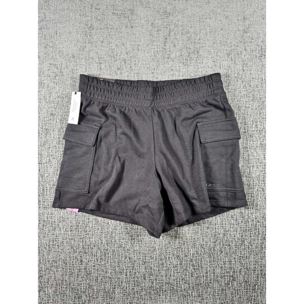 DKNY Sport Womens Black Cargo Shorts French Terry Elastic Waist Small